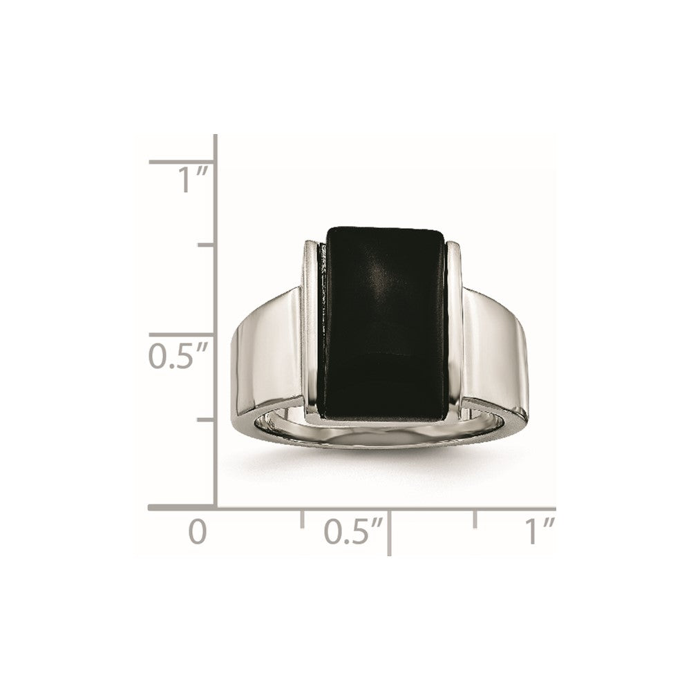 Stainless Steel Black Glass Size 8 Ring