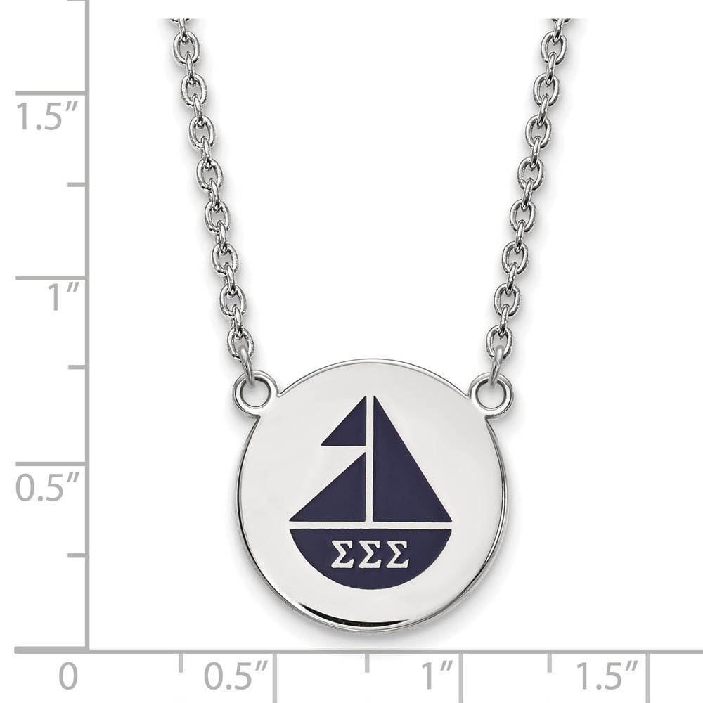 Sterling Silver 18in Official Licensed Greek Sororities Sigma Sigma Sigma (???) Small Enamel Pendant w/Necklace