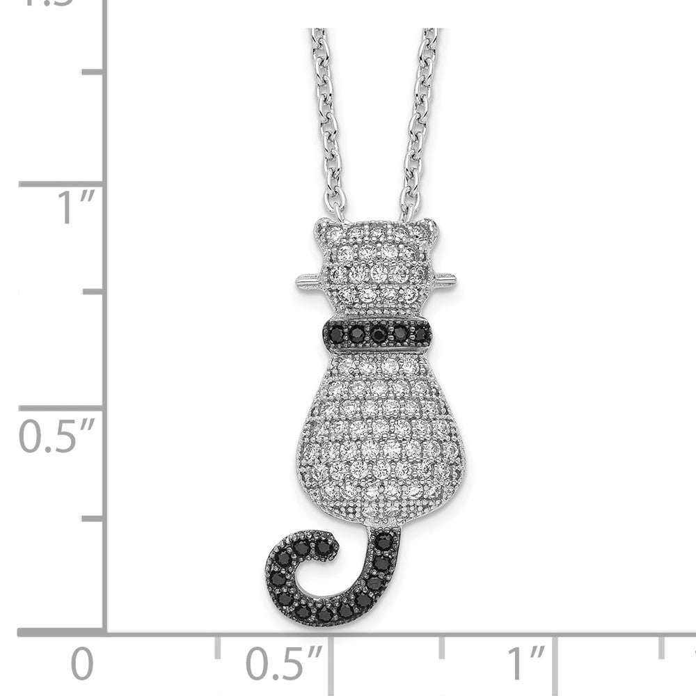 Brilliant Embers Sterling Silver Rhodium-plated 80 Stone 18 inch Micro Pav‚ Black and White CZ Polished Cat Necklace with 2 Inch Extender 18 Inches