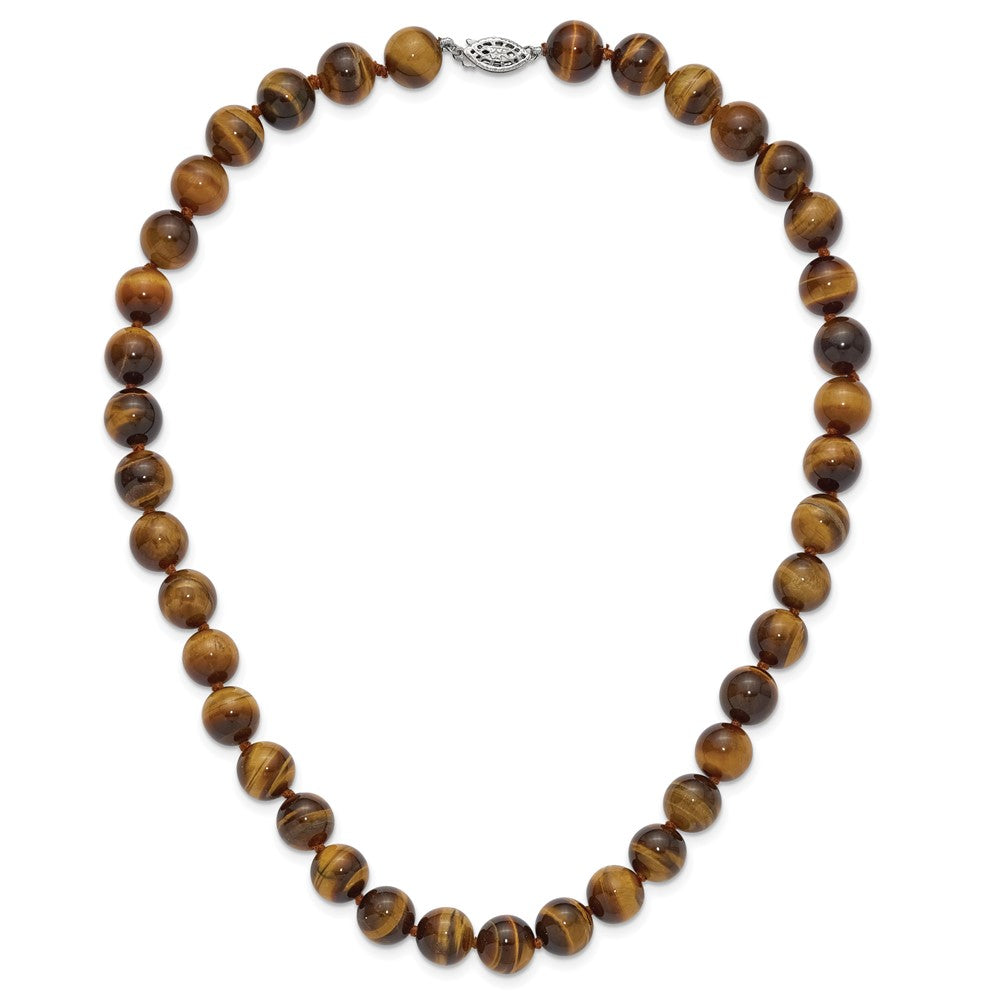 10-10.5mm Smooth Beaded Tiger Eye Necklace w/Sterling S.RH Clasp 18 Inches