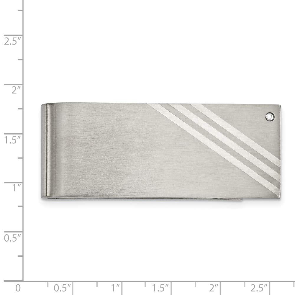 Stainless Steel Sterling Silver Inlay Brushed with CZ Money Clip