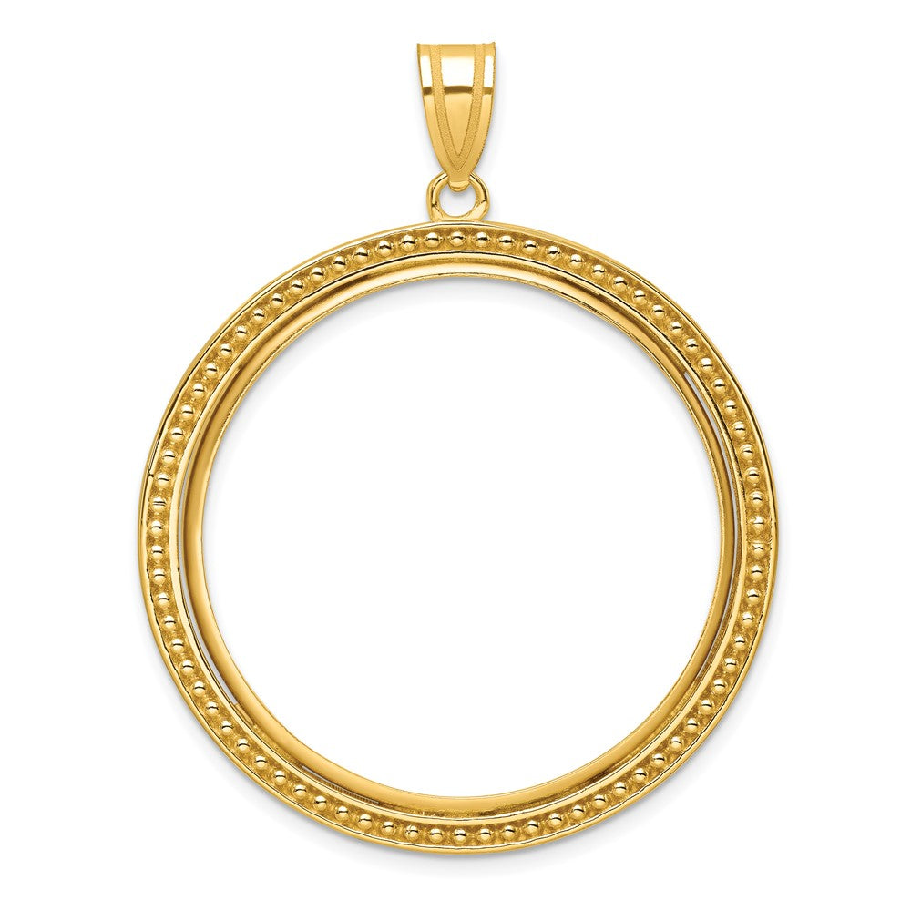 Wideband Distinguished Coin Jewelry 10k Polished and Beaded 32.7mm Prong Coin Bezel Pendant