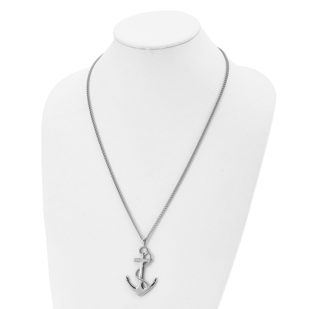 Stainless Steel Polished Anchor 24in Necklace