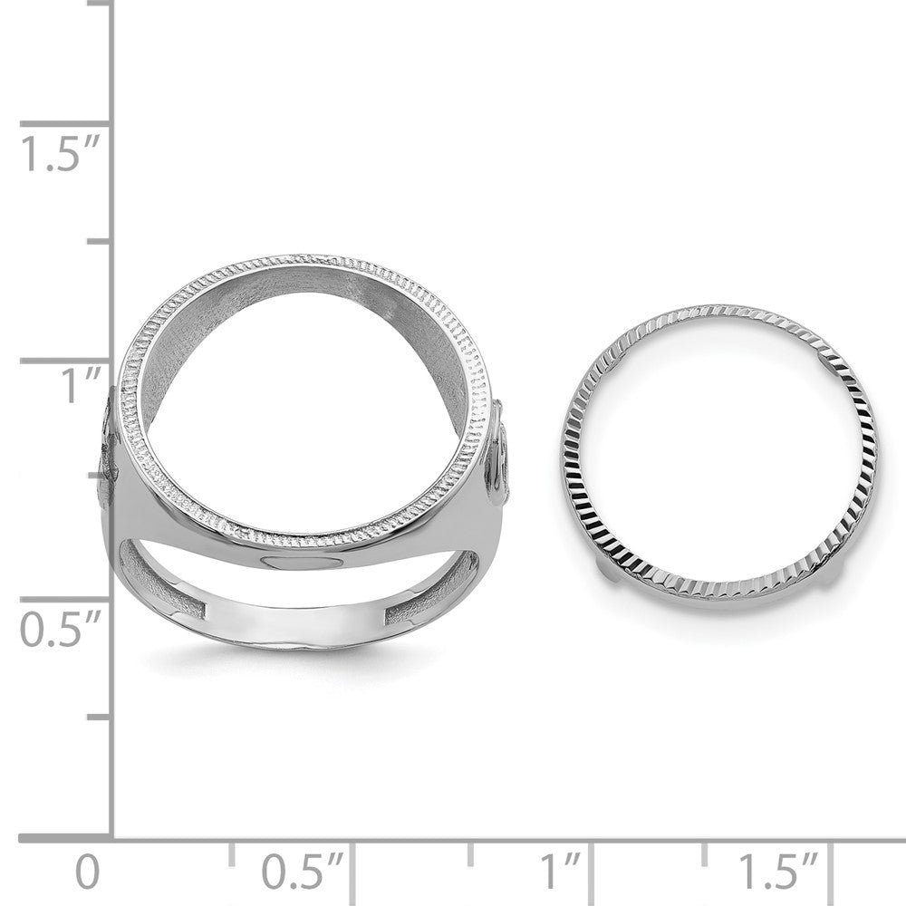 Wideband Distinguished Coin Jewelry 14k White Gold Men's Polished Textured and Diamond-cut with Masonic Sides 16.5mm Coin Bezel Ring