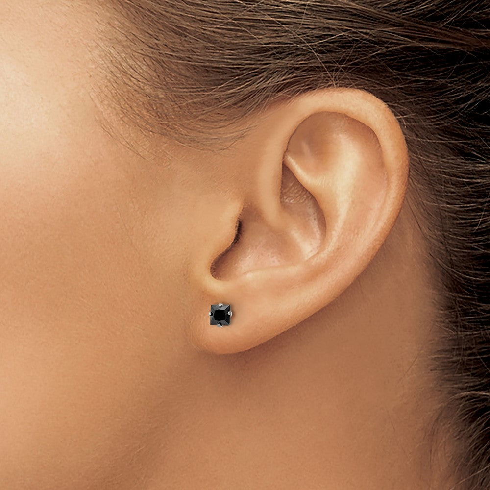Stainless Steel Polished 4mm Black Square CZ Stud Post Earrings
