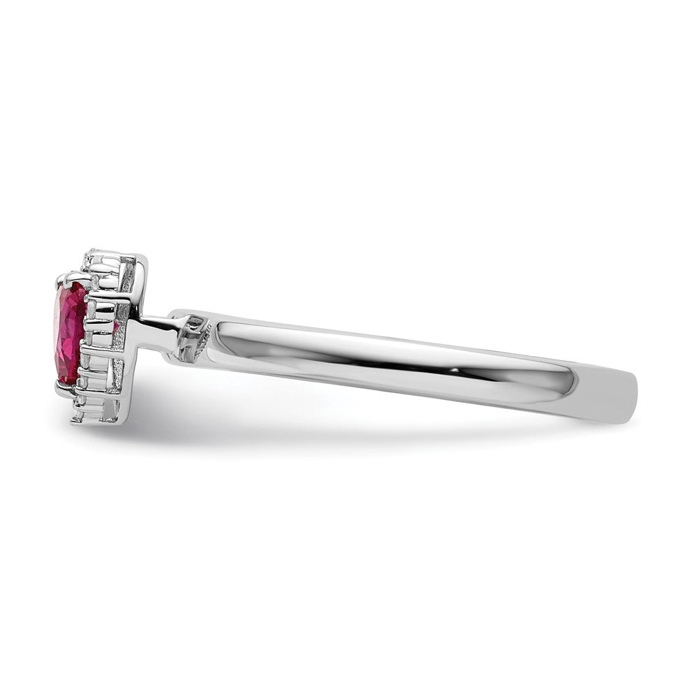 Sterling Silver Stackable Expressions Cr. Ruby Heart Diamond Ring Size -5