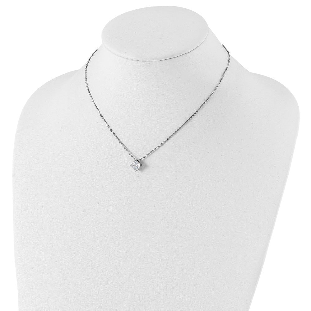 Cheryl M Sterling Silver Rhodium-plated Square Step-Cut CZ 16 Inch Necklace with 2 Inch Extender 16 Inches