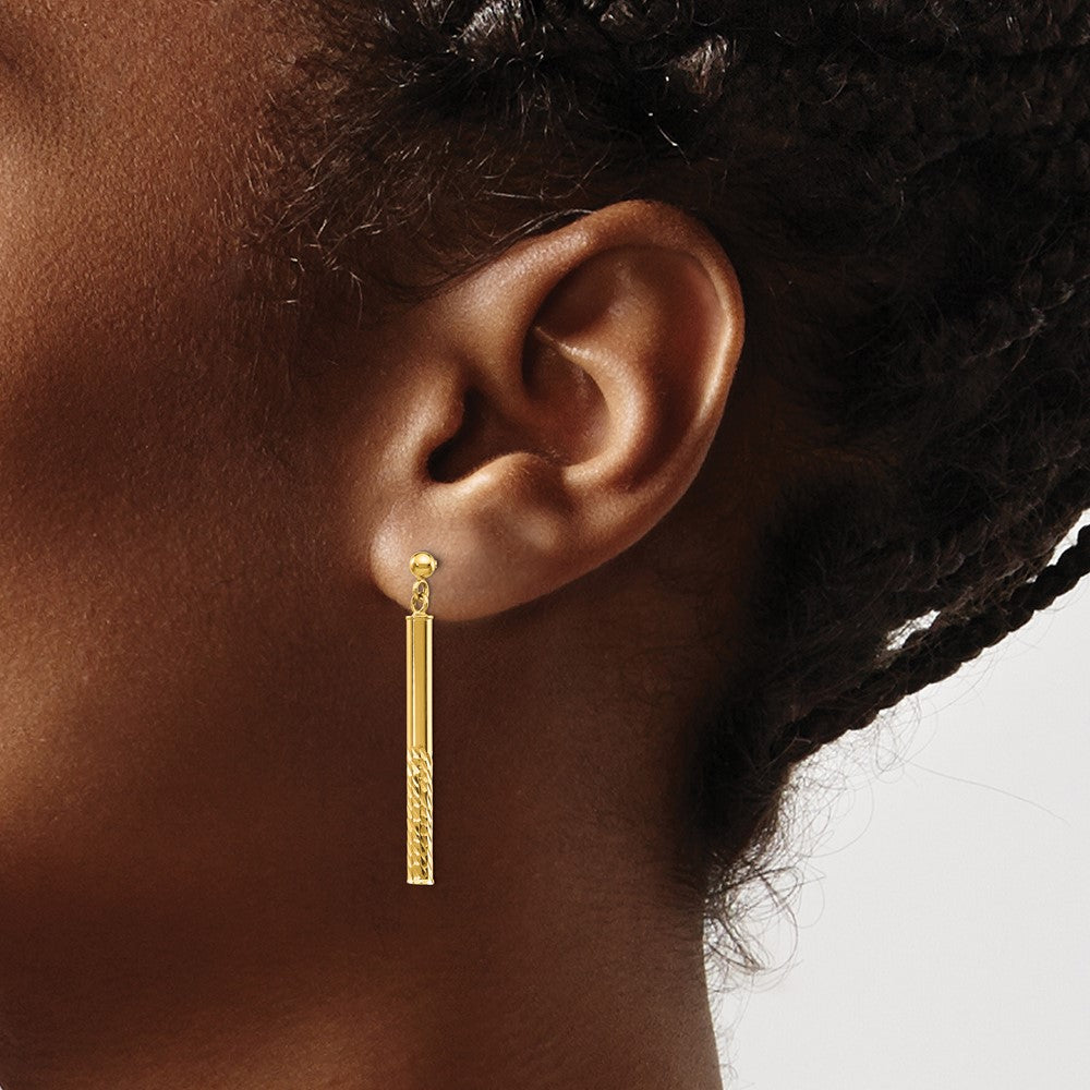 10k Polished and Diamond-cut Bar Dangle Post Earrings