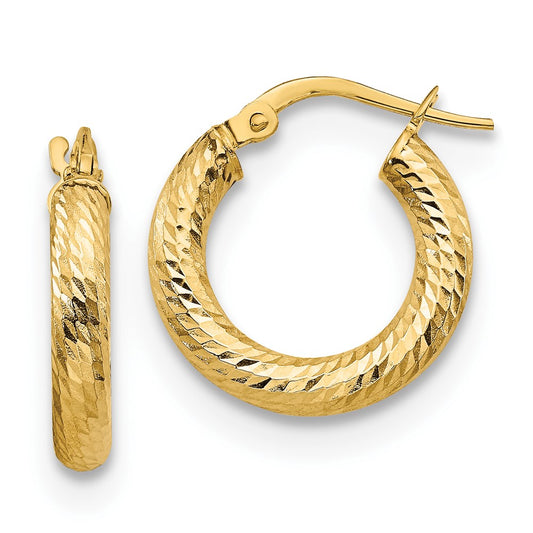 14K 3x10 D/C Round Hoop Earrings