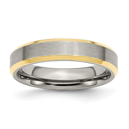 Stainless Steel Brushed/Polished Yellow IP-plated 5mm Beveled Edge Band Size - 10