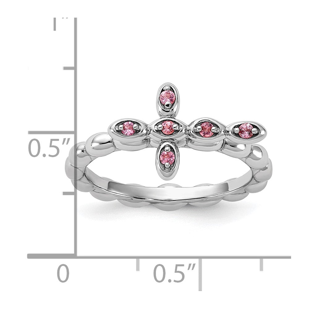 Sterling Silver Stackable Expressions Rhodium-plated Pink Tourmaline Cross Ring Size -10