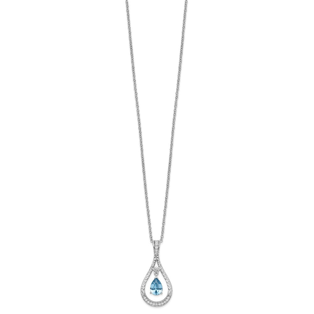 Sentimental Expressions Sterling Silver Rhodium-plated Dec. CZ Stone Never Forget Tear 18 Inch Birthstone Necklace 18 Inches