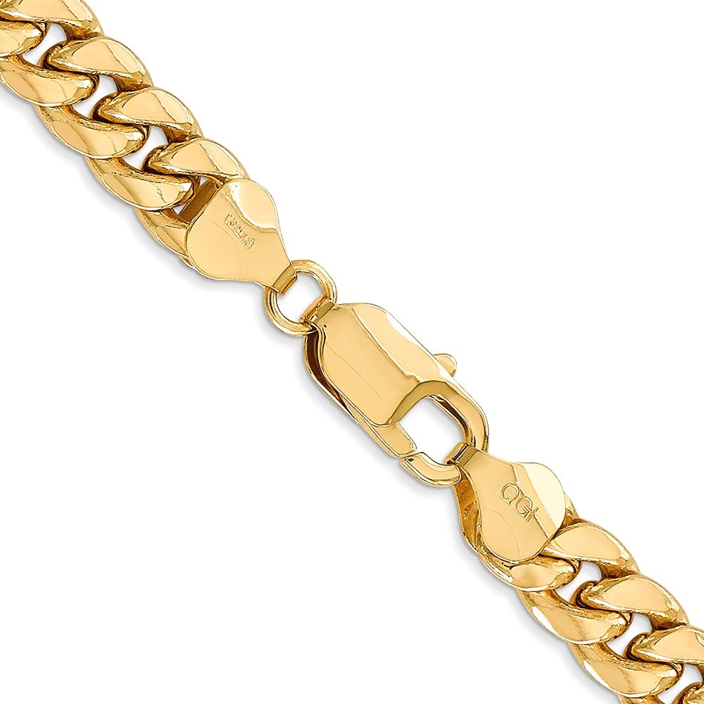 14K 7 inch 7.3mm Semi-Solid Miami Cuban with Lobster Clasp Bracelet