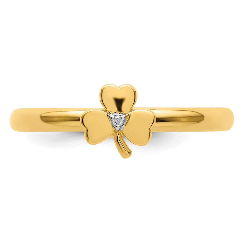 Sterling Silver Stackable Expressions Yellow-plated Dia. Clover Ring Size -7