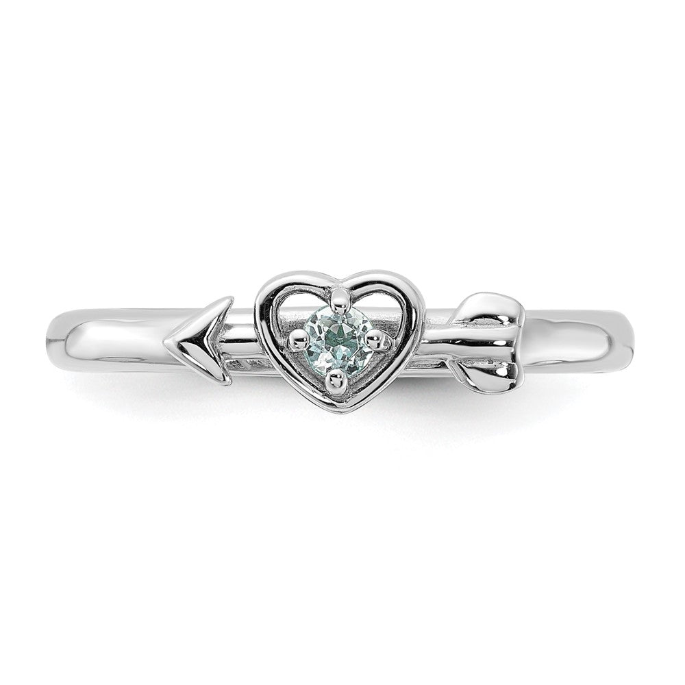 Sterling Silver Stackable Expressions Rhodium-plated Aquamarine Heart with Arrow Ring Size -9