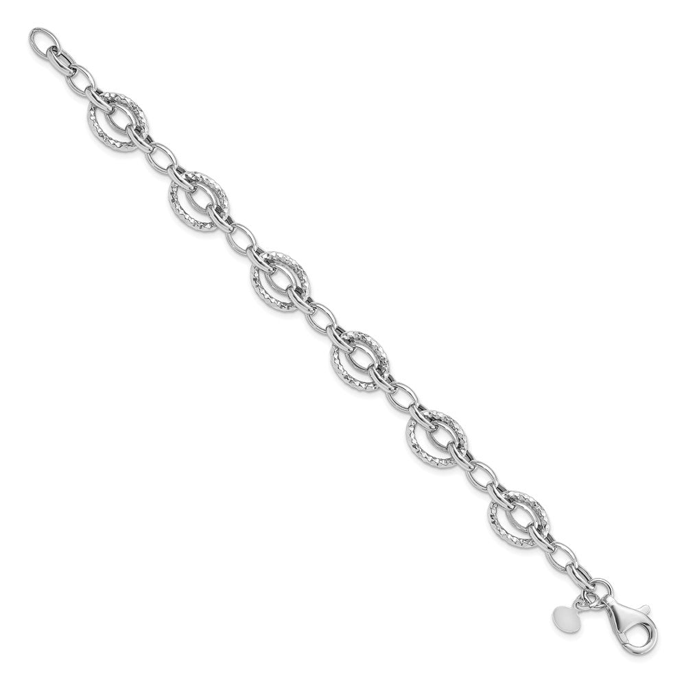 Sterling Silver Rhod-plated Polished Hammered Bracelet 7.5 inches