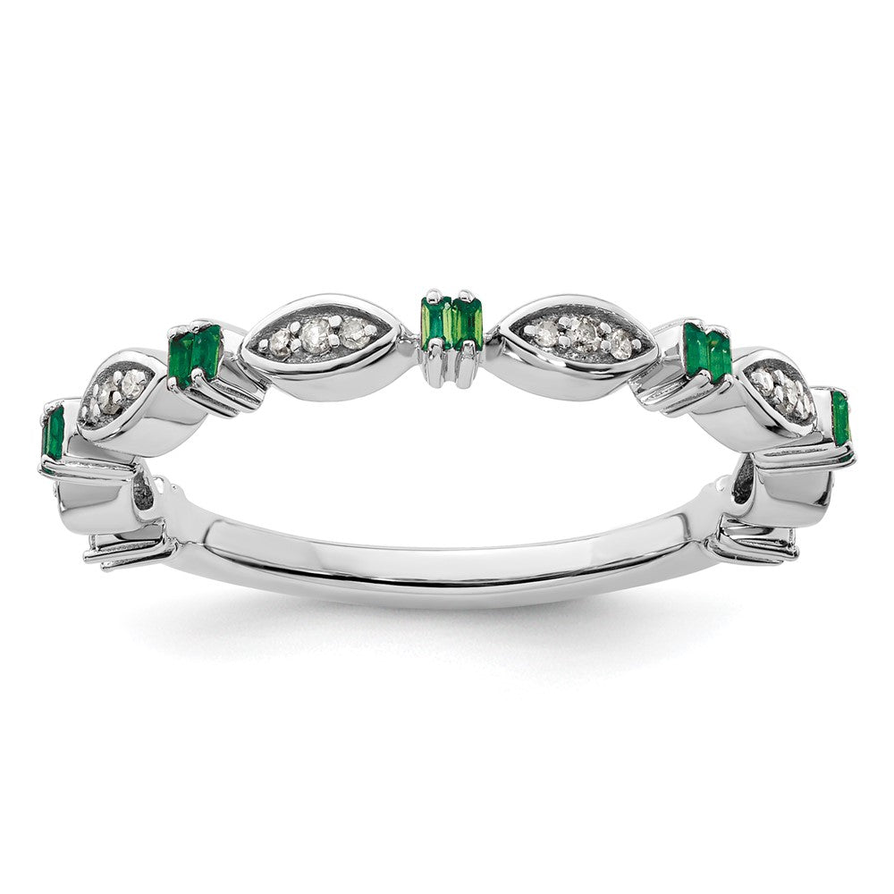 Sterling Silver Stackable Expressions Created Emerald Diamond Ring Size -5