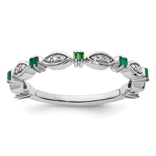 Sterling Silver Stackable Expressions Created Emerald Diamond Ring Size -5
