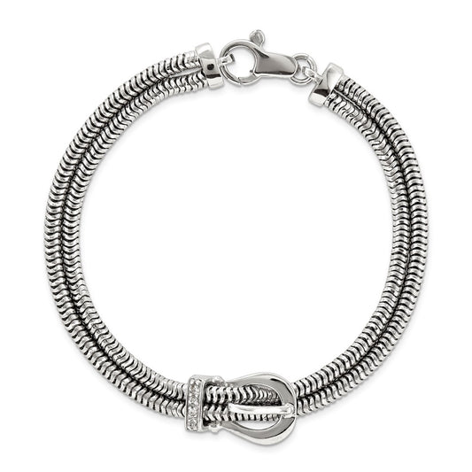 Sterling Silver two row round chain with buckle with crystal element