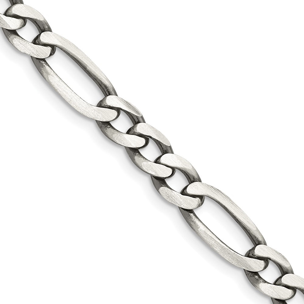 Sterling Silver Antiqued 6.5mm Figaro Chain 24 Inches