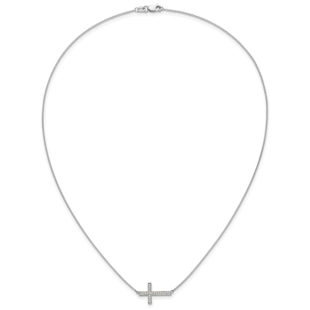14k White Gold Diamond Sideways Cross 18in Necklace