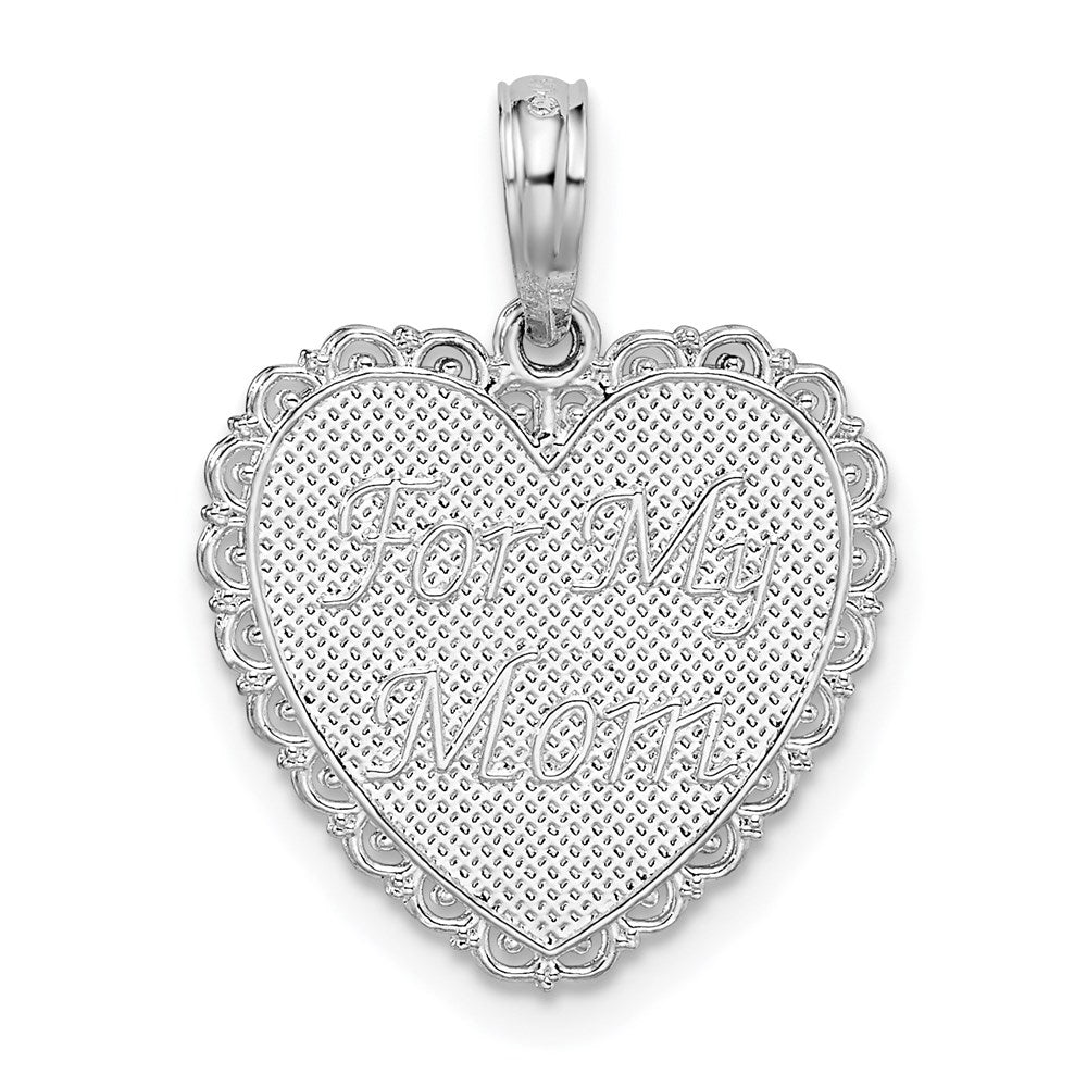 Sterling Silver Rhod-platd Texture FOR MOM/THANKS Heart Pendant