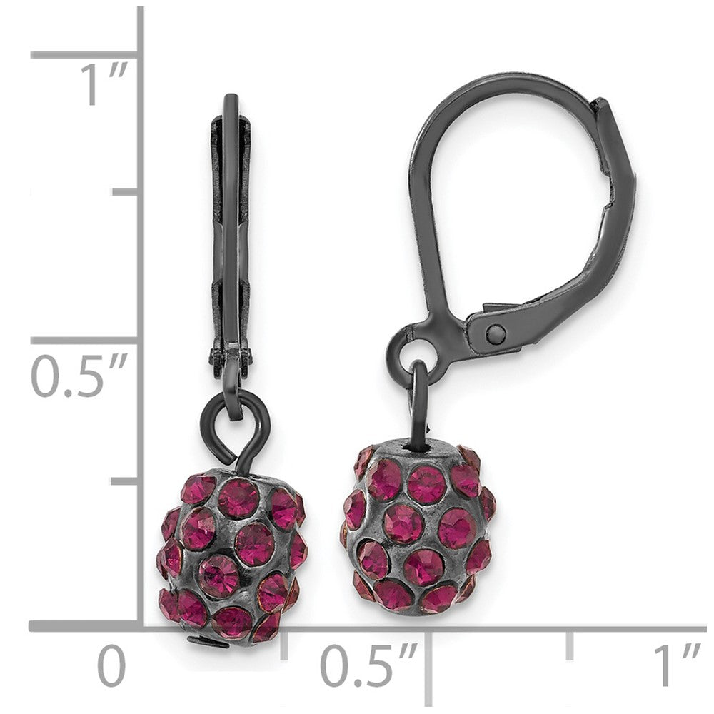 1928 Black-plated Purple Glass Stone Ball Leverback Earrings