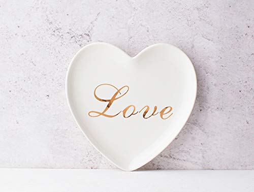 Heart-Shaped "Love" Ceramic Trinket Plate and Decorative Jewelry Dish