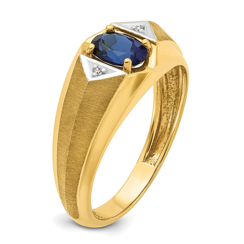 14k IBGoodman Men's Created Sapphire and Diamond Satin Complete Ring Size 10