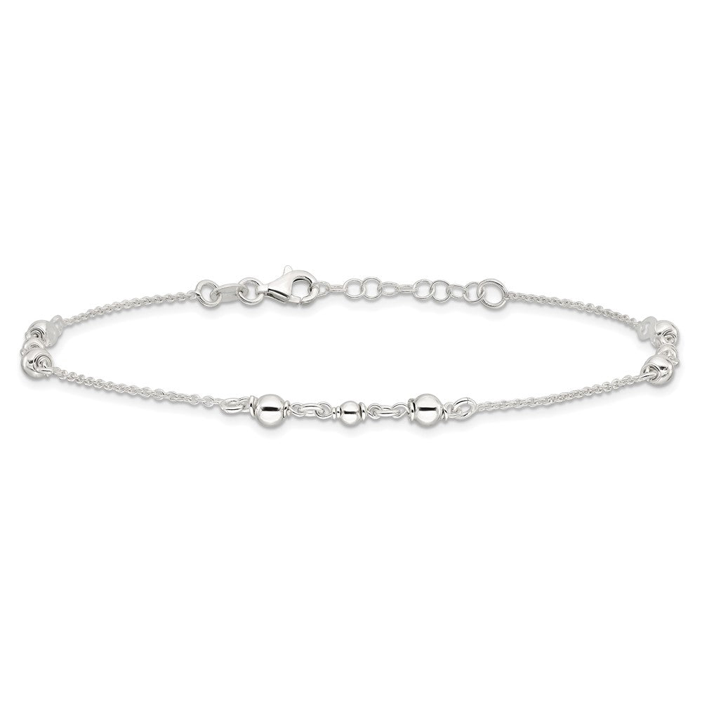 Sterling Silver Polished w/1in. Ext. Fancy Anklet 9 inches