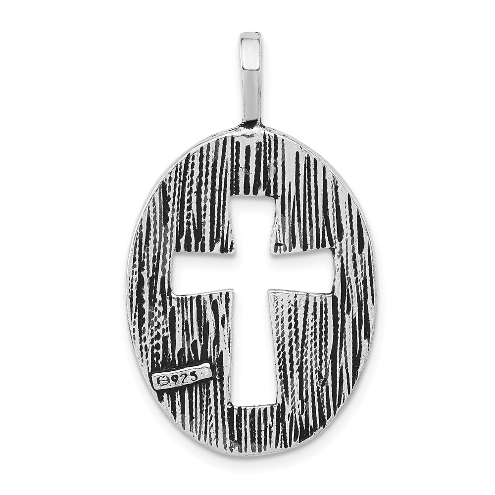 Sterling Silver Polished & Antiqued Oval Cut-out Cross Pendant