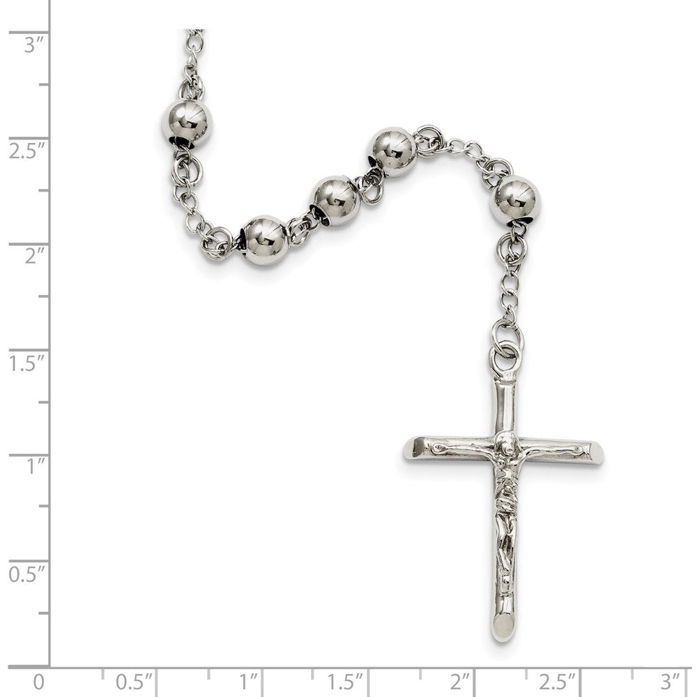 Stainless Steel Polished 6mm Beaded Rosary 29.5 inch Necklace