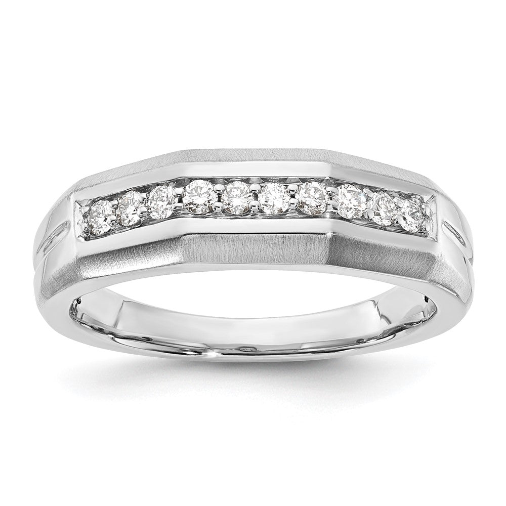 10K White Gold Polished & Satin Diamond Men's Band