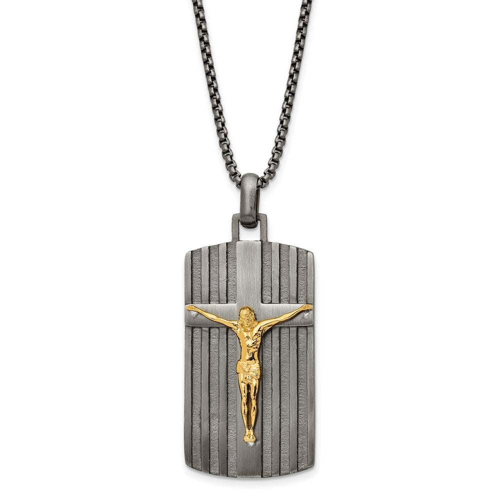 Stainless Steel Brushed Yellow IP-plated Jesus 24in Necklace