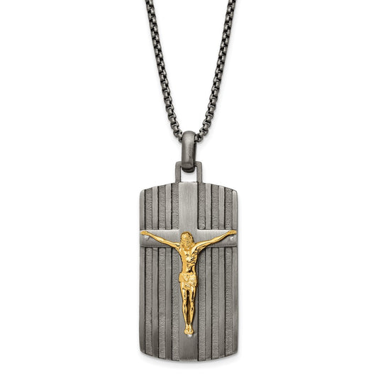 Stainless Steel Brushed Yellow IP-plated Jesus 24in Necklace