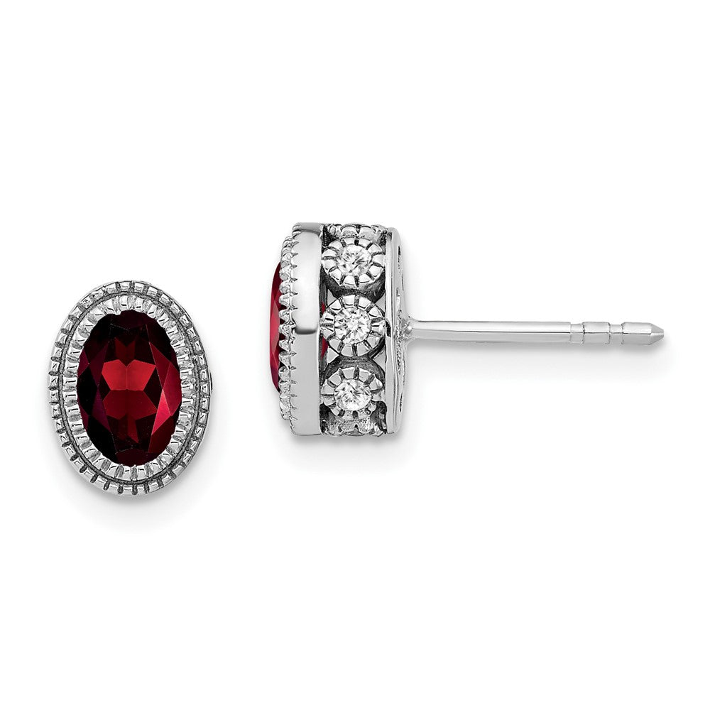 14k White Gold Oval Garnet and Diamond Earrings
