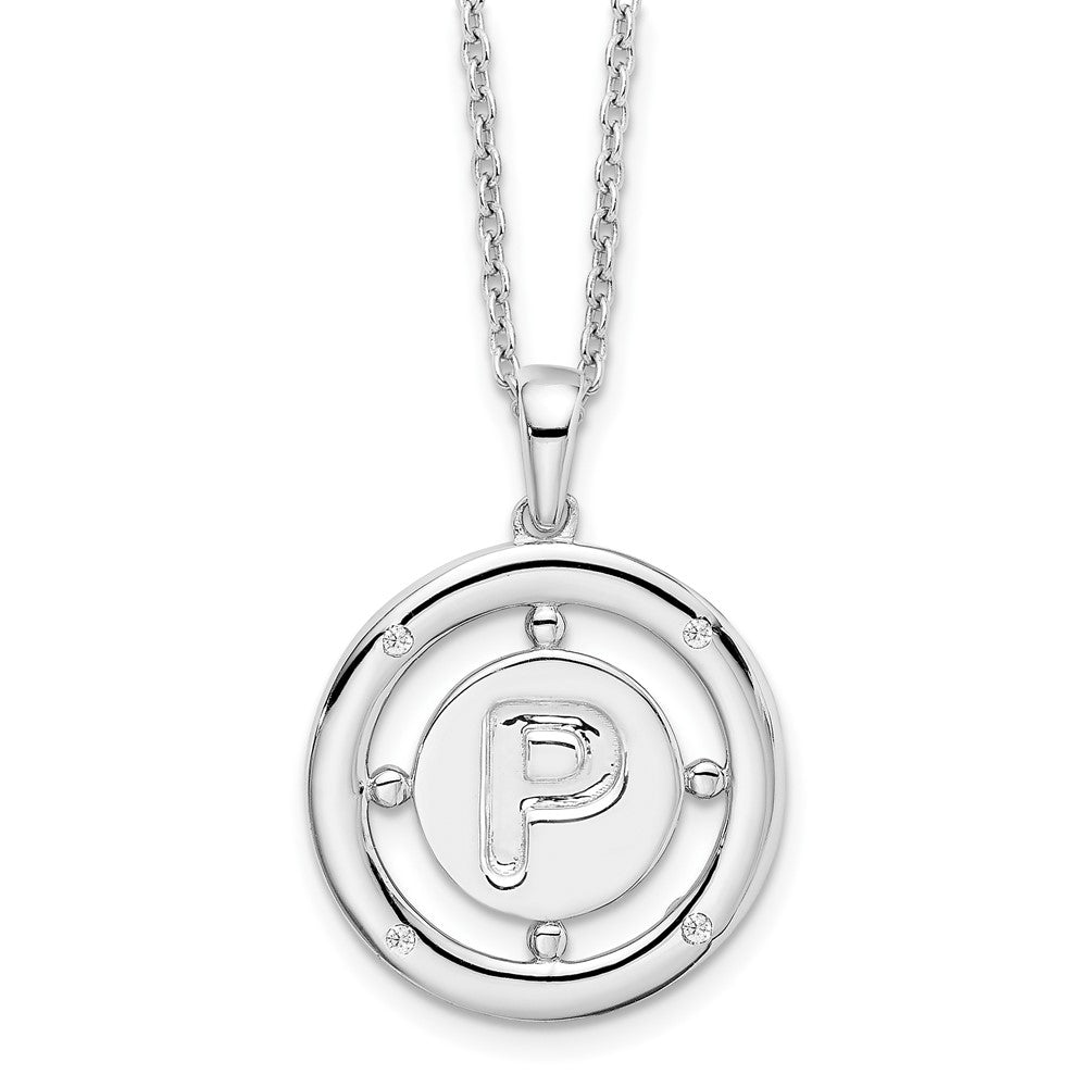 White Ice Sterling Silver Rhodium-plated 18 Inch Diamond Letter P Initial Necklace with 2 Inch Extender 18 Inches