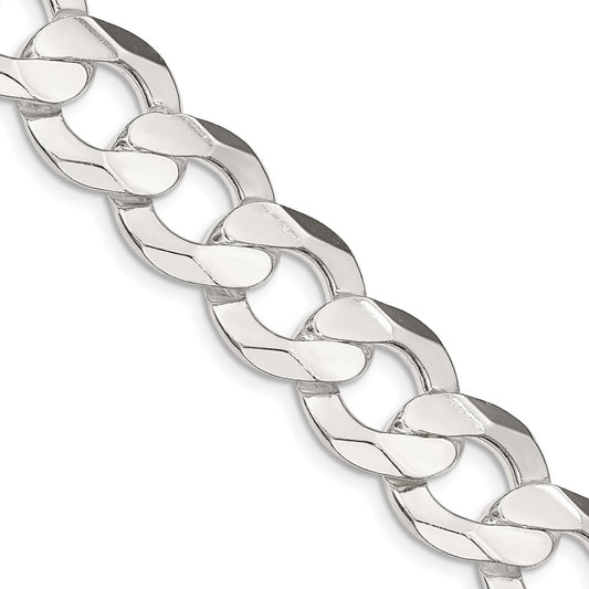 Sterling Silver 14.0mm Concave Beveled Curb Chain 22 Inches