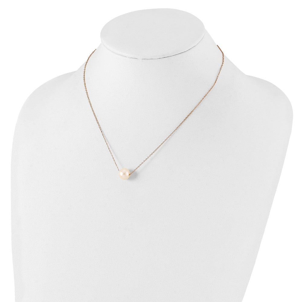 Sterling Silver Rose-tone 10-11mm White Near-Round Freshwater Cultured Pearl 17 inch Necklace 17 Inches