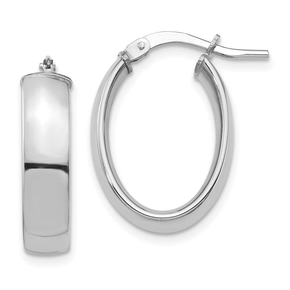 10k White Gold High Polished 5mm Oval Hoop Earrings