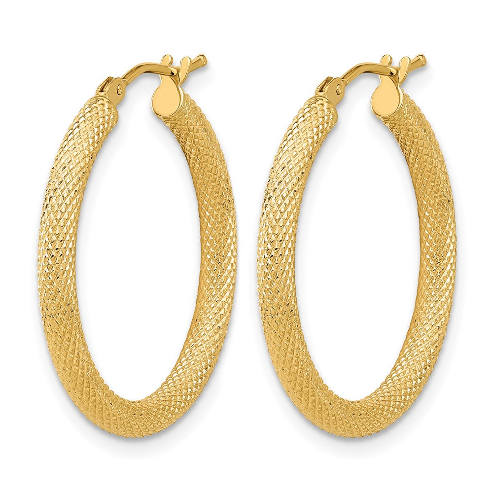 14K Polished and Textured Round Hoop Earrings