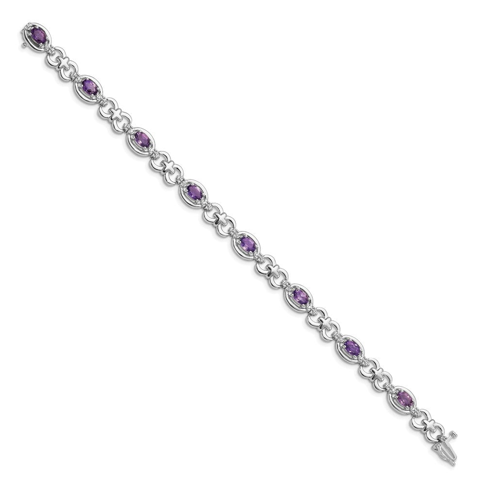 Sterling Silver Rhodium-plated Diamond & Amethyst Bracelet 7 inches