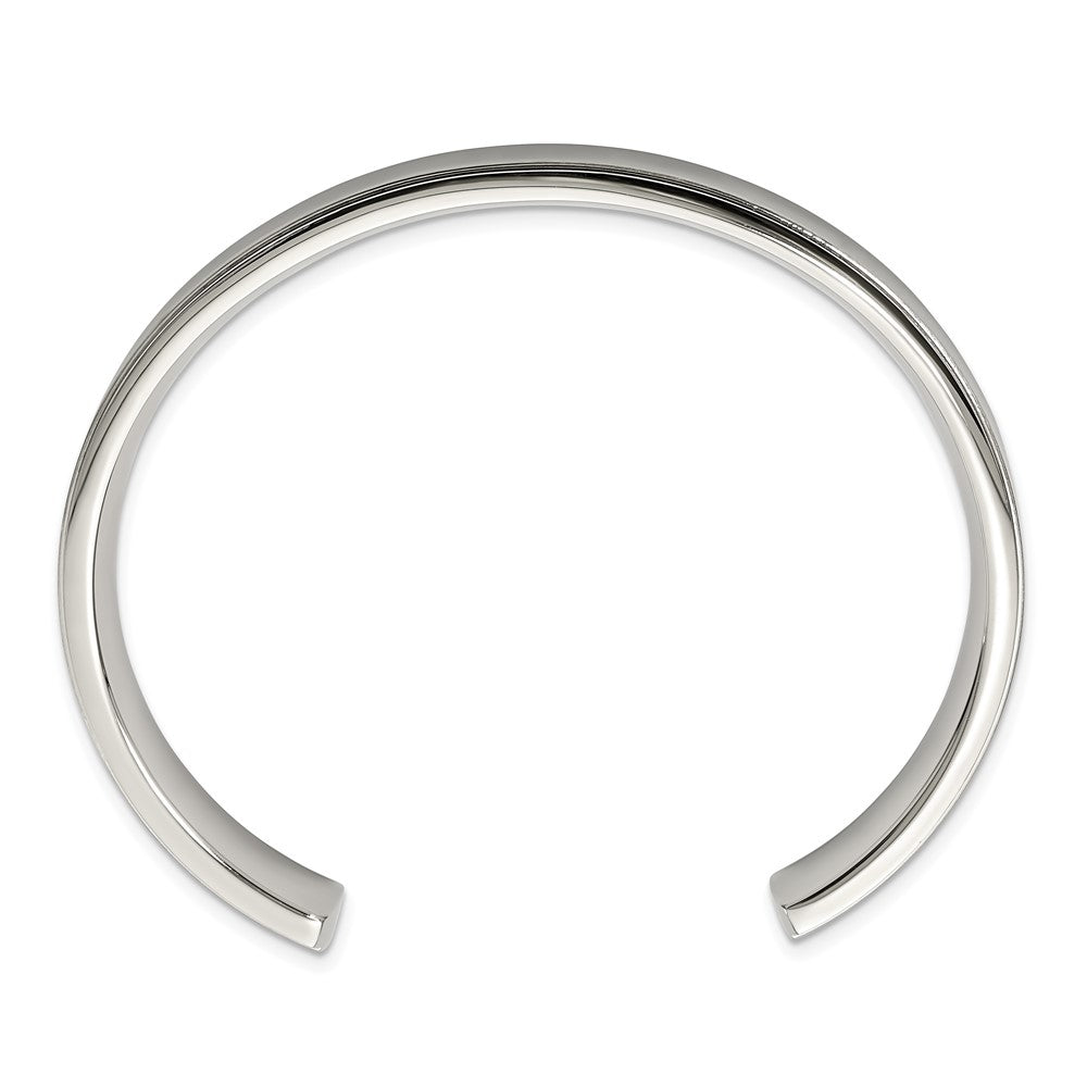 Stainless Steel Brushed and Polished Ridged Edge Bangle 7 inches