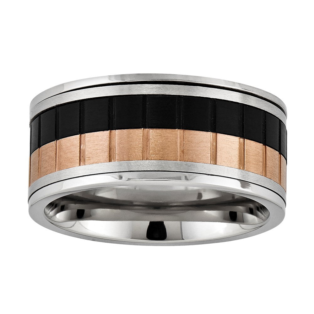 Stainless Steel 10mm Tri color w/ Rose and Black IP Band