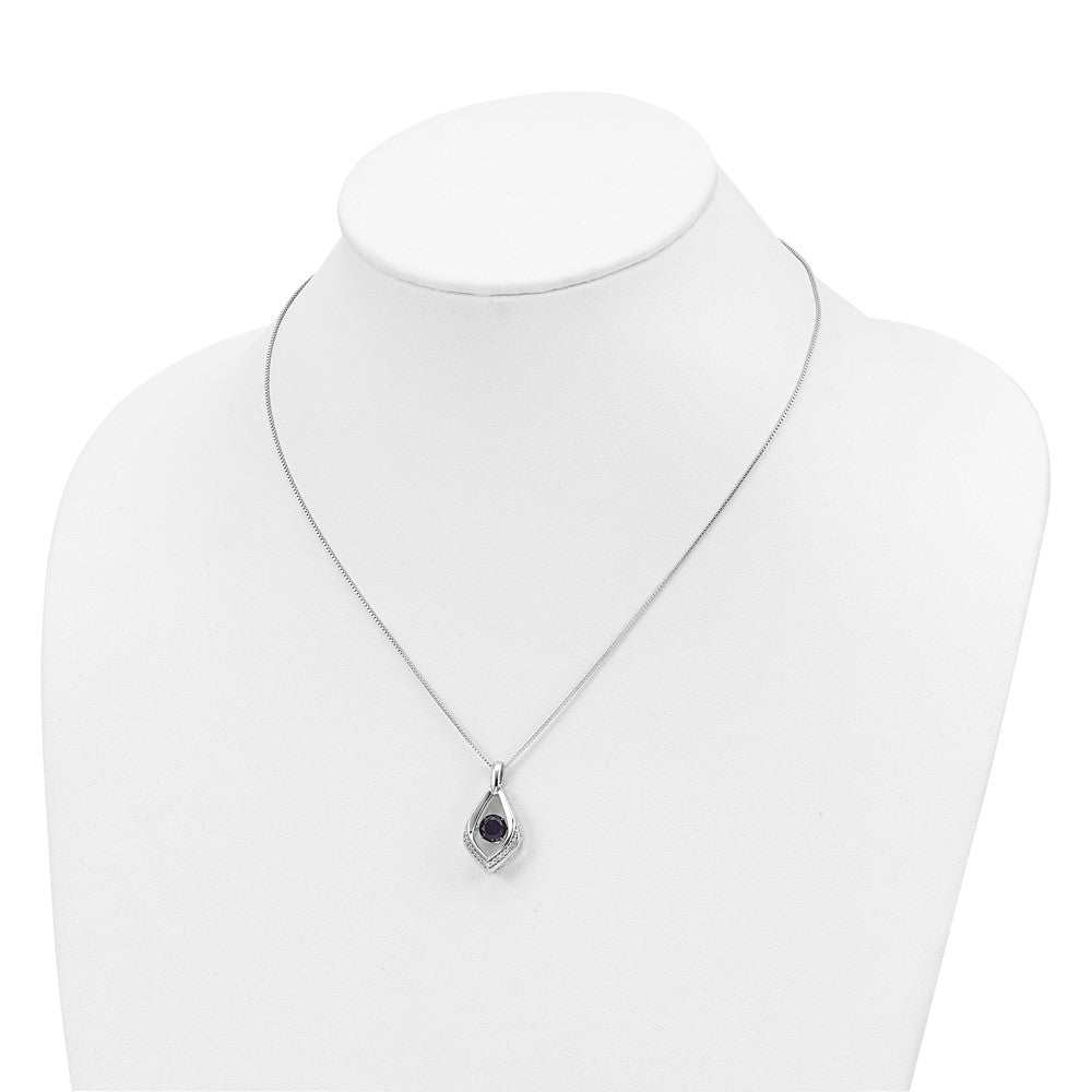 Sterling Silver Created Ceylon Sapphire and Diamond 18 Necklace