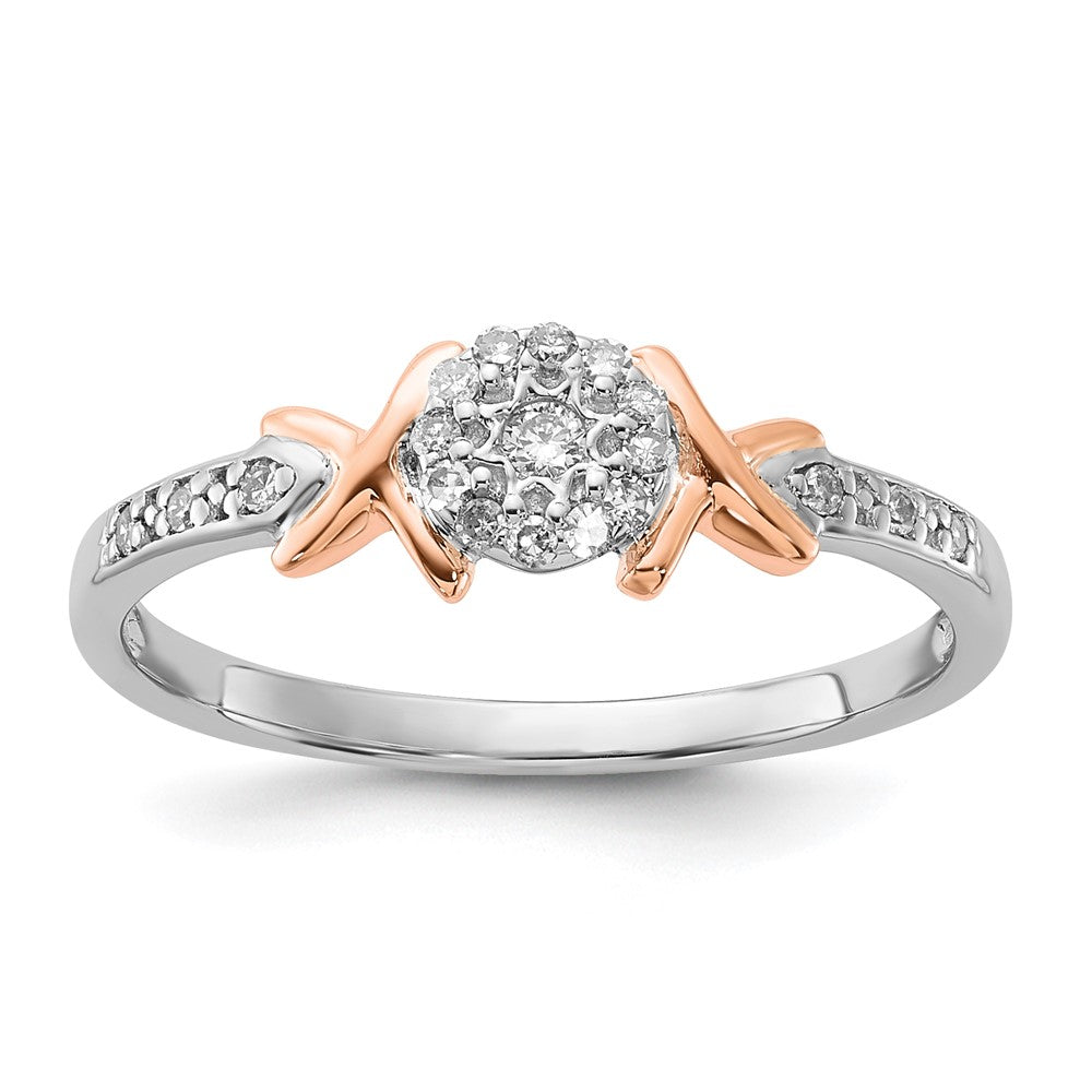 Sterling Silver w/ 10k Rose Accent Polished X Diamond Cluster Ring