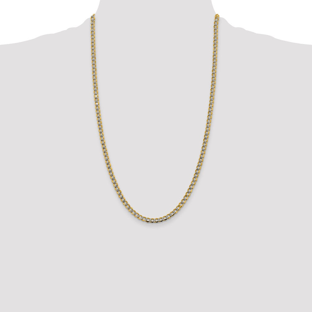 14K 26 inch 4.3mm Semi-Solid with Rhodium Pav‚ Curb with Lobster Clasp Chain