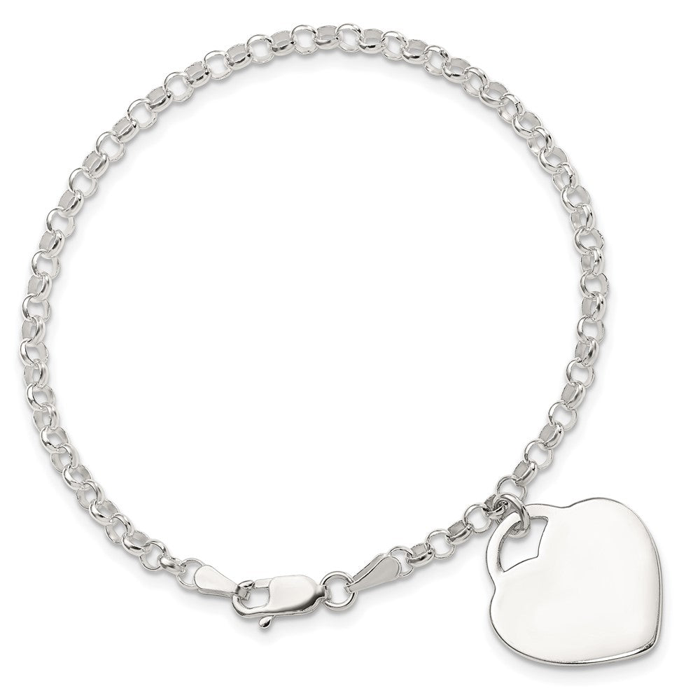 Sterling Silver Engraveable Heart Charm Bracelet 7.25 inches