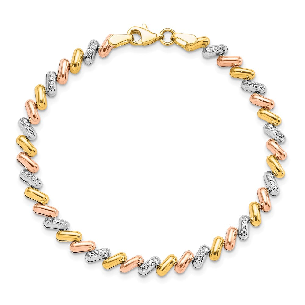 10k Tri-color Polished and D/C Fancy Link Bracelet 7.5  inches
