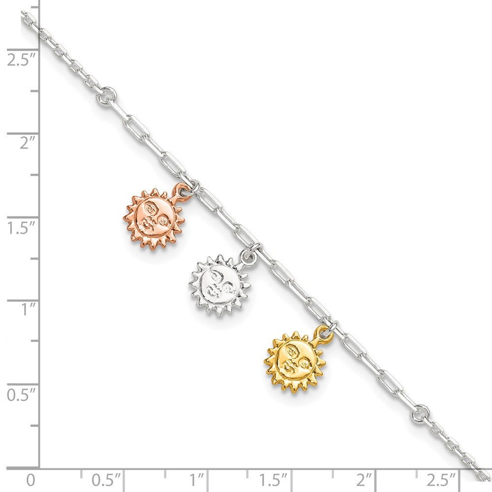Sterling Silver Rose-tone and Gold-tone Suns 9in Plus 1in Ext. Anklet 9 inches